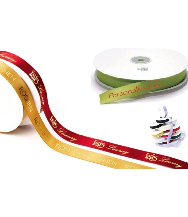 Art. NASP, Nastrino in raso, rocchetta da 50 m, personalizzabile per confezioni regalo.